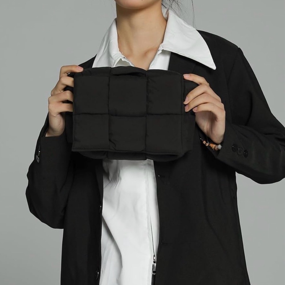 Black Puffer Nylon Quilted Shoulder Crossbody Bag Adjustable Strap Gorpcore Work - Picture 4 of 13